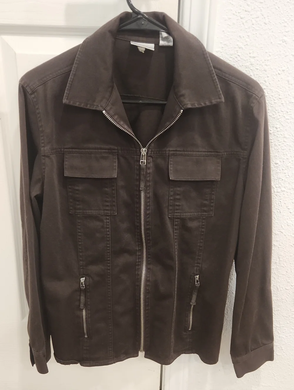 Chico's Dark Brown Zip-Front Military Utility Jacket